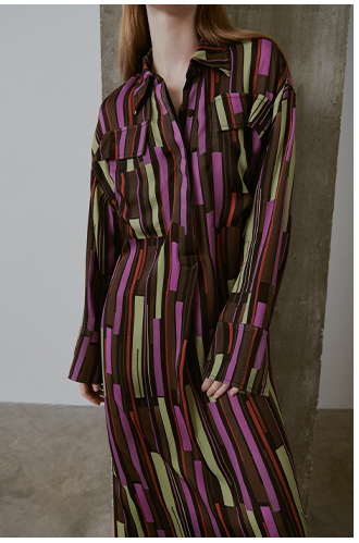 premium-satin block print pocket detail midaxi shirt dress