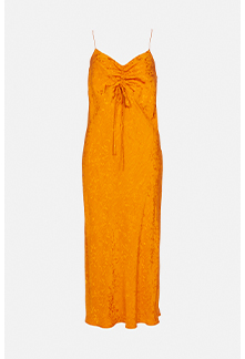 petite jacquard ruched midi slip dress