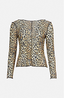 animal print mesh overlock seam top