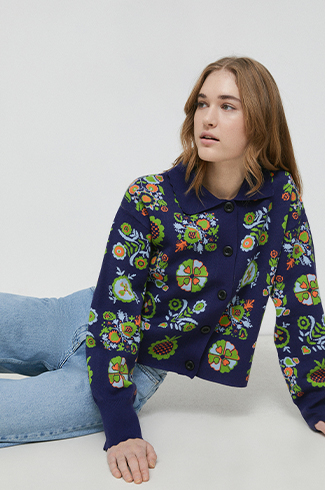 retro tile jacquard knit shacket