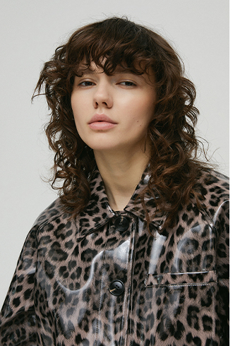 faux leather button through rain coat