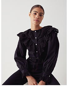broderie frill front blouse