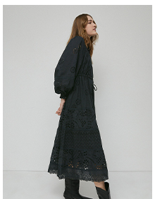 broderie lace drawstring waist midi dress