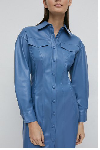 faux leather western shirt dress