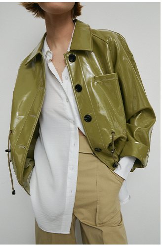 faux leather button through rain coat