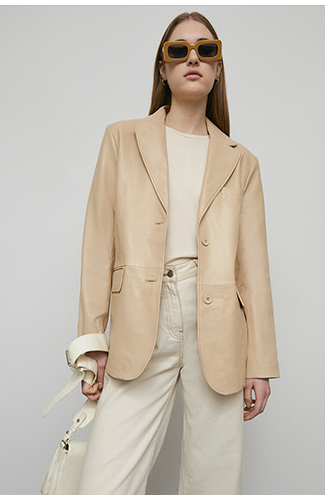 real leather single breasted boyfriend blazer