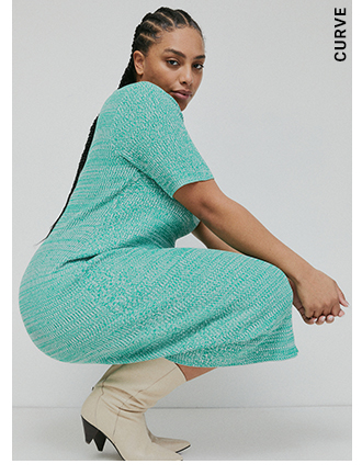 Curve Rib Square Neck Dress