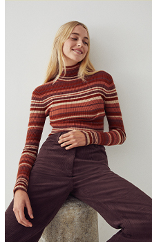 Mixed Stripe Roll Neck Knit Jumper
