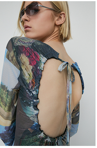 photographic print recycled mesh midi dress