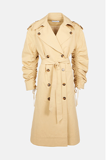 double breasted gathered sleeve trench
