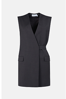 Premium Wool Sleeveless Tab Detail Vest Jacket