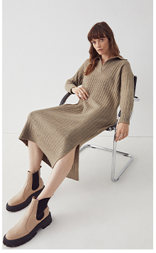 wide rib collared knit dress