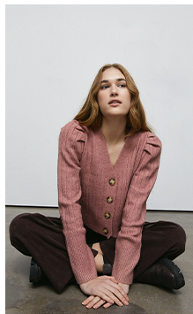 wide rib puff sleeve knit cardigan