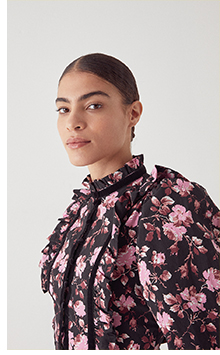 floral rose print velvet trim mini dress