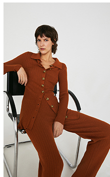 mixed rib polo knit tunic