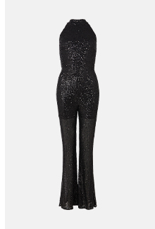sequin halter flared jumpsuit