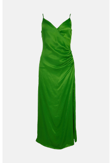 satin wrap ruched slip midi dress