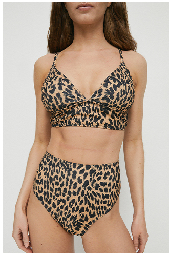 leopard ribbed banded triangle bikini top