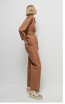 twill tuck front utility flare trouser
