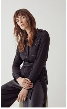 satin drape utility topstitch shirt