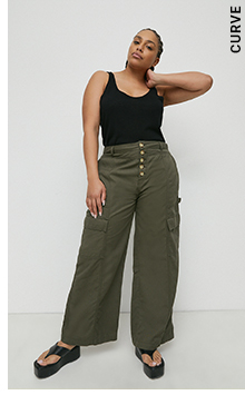 curve twill utility detail wide leg trousers