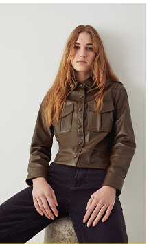 faux leather utility shirt