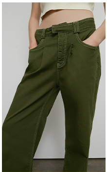 twill tuck front utility flare trouser