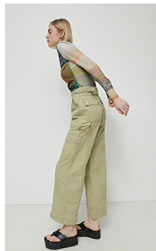 twill utility detail wide leg trousers