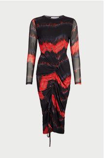 printed funnel neck mesh dress