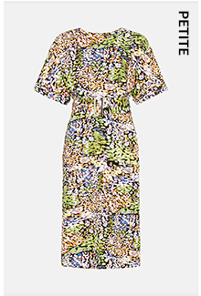 petite-abstract smudge multi stitch belted soft shift dress
