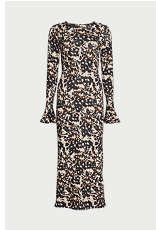 animal print flute sleeve midi dress