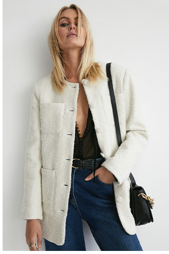premium wool boucle tweed long line jacket