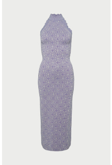 metallic scallop neck midi dress