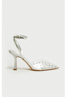 diamante metallic court heel