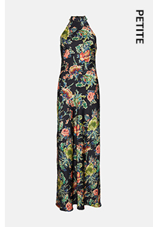 petite floral satin halter neck backless maxi dress