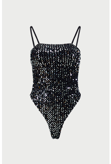 sequin embellished strappy high leg swimsuit