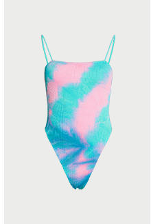 tie dye textured skinny strap high leg swimsuit