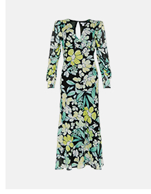 floral metallic stripe printed midi dress