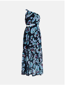 floral crinkle chiffon cutout one shoulder maxi dress