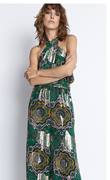 sparkle border print halter neck jumpsuit