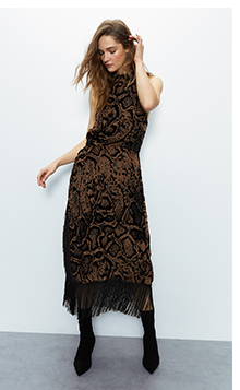 snake devore tassel midi dress