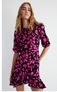 animal ruffle detail flippy mini dress