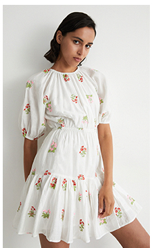 embroidery puff sleeve mini dress