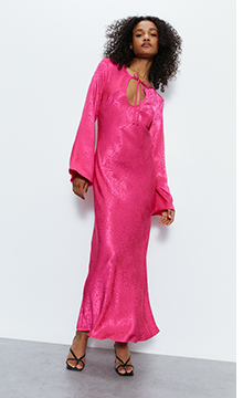 animal satin jacquard tie front dress