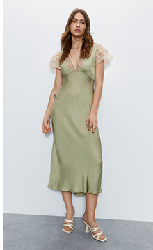 plunge lace detail satin maxi dress