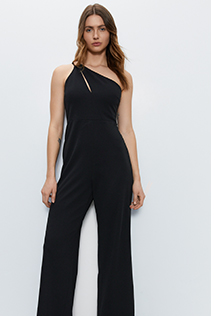 asymmetric one shoulder wide leg jumpsuit