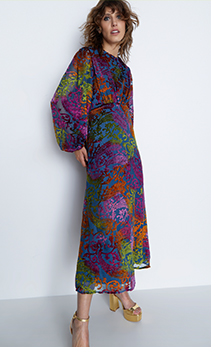 velvet devore puff sleeve midi dress