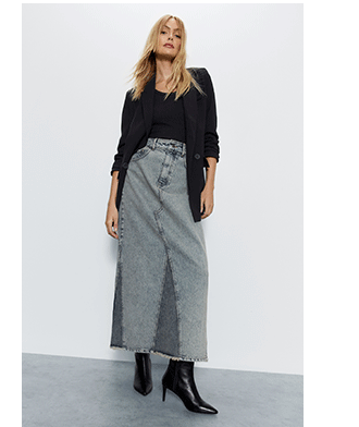 seam detail denim maxi skirt