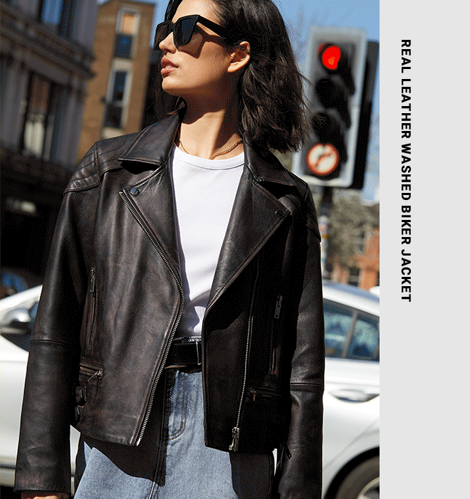 real leather washed biker jacket