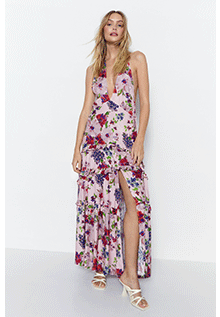 floral jacquard halter plunge maxi dress